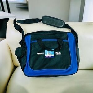 Voyager Bag Black Blue Canvas Contemporary Laptop Portfolio Messenger Travel Bag
